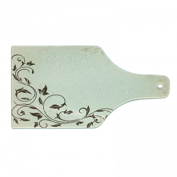 Vines Cutting Board, Framed Grape Leaves Grunge Ornaments Illustration, Decorative Tempered Glass Cutting and Serving Board, in 3 Sizes, by Ambesonne