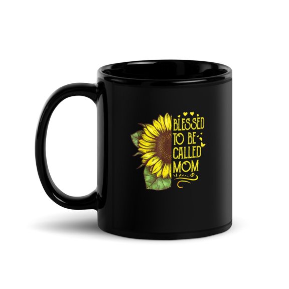 Black Glossy Mug, Blessed To Be Called Mom Grandma Sunflower Mothers , M-9986 (11 oz)