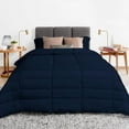 thumbnail image 2 of 5 Piece Luxury Long Box Pattern Comforter By D.N.G. BEDDINGS Set Premium Super Soft, All Season, 800 Thread Count, 100% Egyptian Cotton, Super King Size Navy Color, 2 of 5