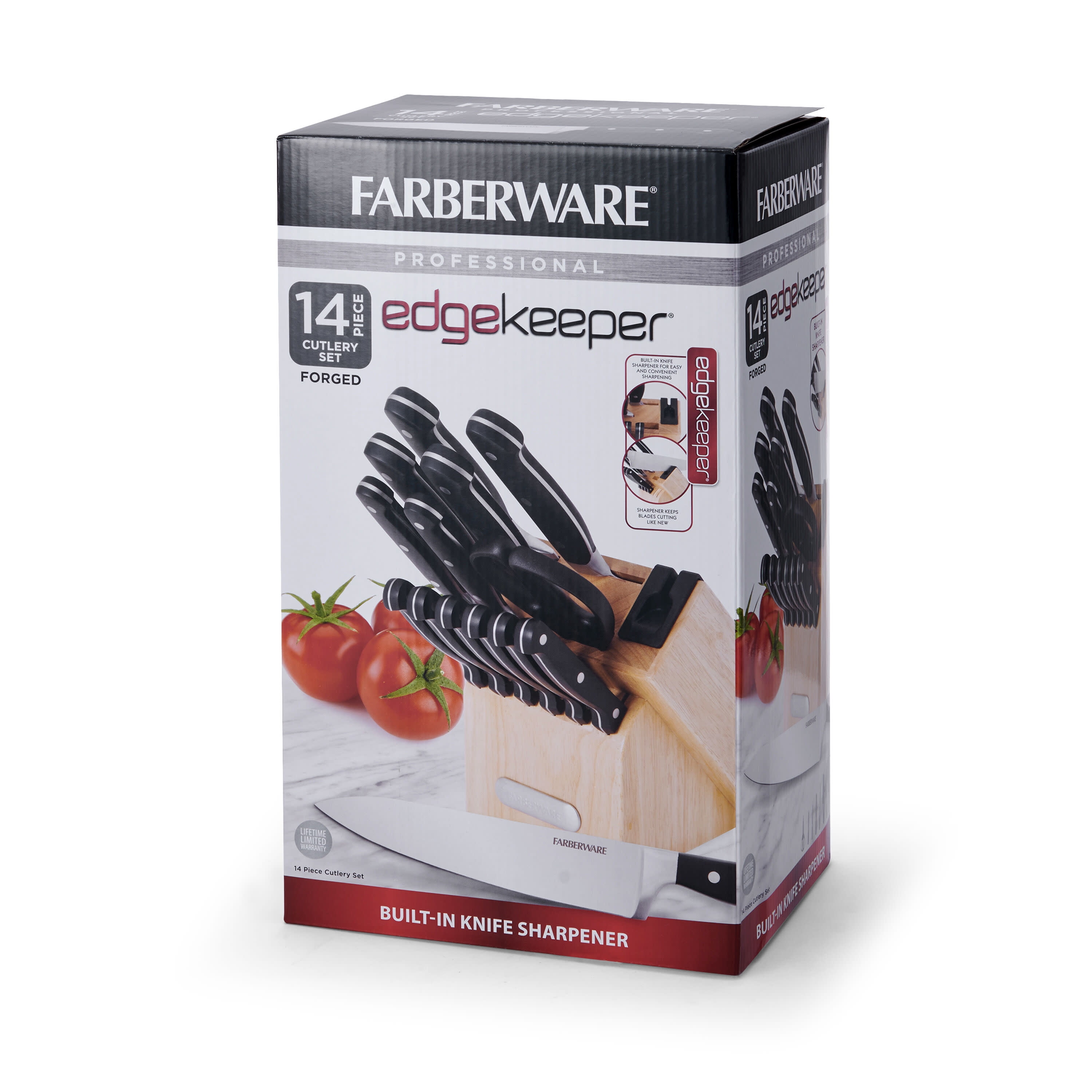 Farberware 14-Piece Triple Rivet Cutlery Acacia Wood Block Set with  Built-In Edgekeeper Sharpener - 5285900