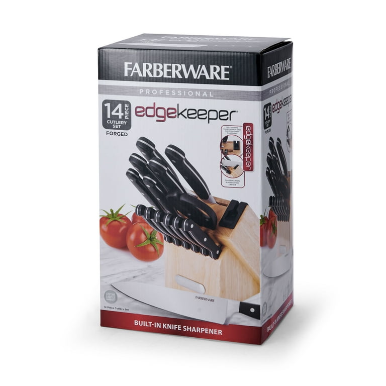 Farberware EdgeKeeper 14-Piece Forged Triple Rivet Kitchen Knife Block Set  Black