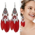 thumbnail image 2 of Janrevotw Women'S Bohemian-Style Diamond-Shaped Bead Feather Fringe Long Pendant Earrings Party Jewelry, 2 of 6
