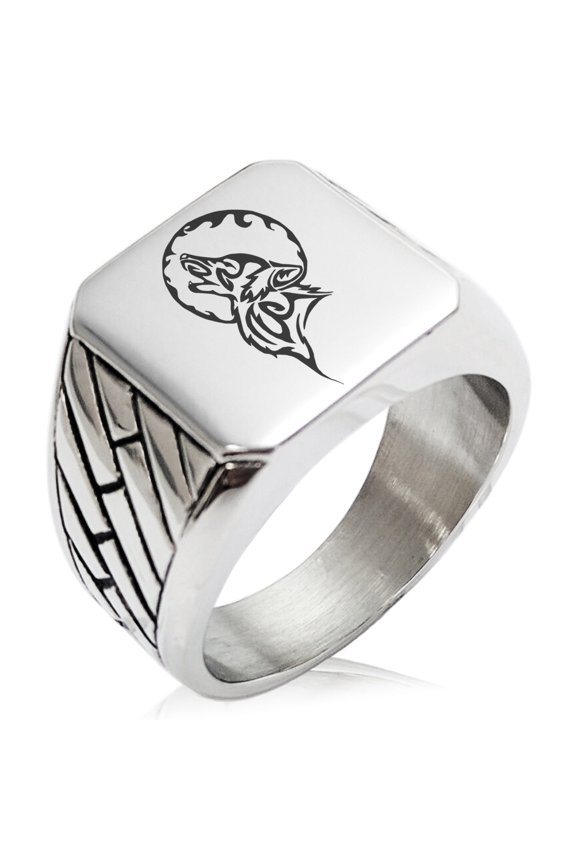 Stainless Steel Howling Mad Wolf Geometric Pattern Biker Style Polished Ring