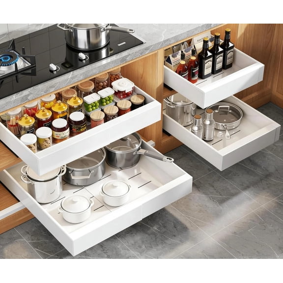 Expandable (13''-19'') Kitchen Pull Out Cabinet Organizer, Pull Out Drawers Bathroom Drawer Organizer Upgraded 3 Slide Rails, 21" Deep Slide Out Drawers for Kitchen, Bathroom, Under Sink Storage