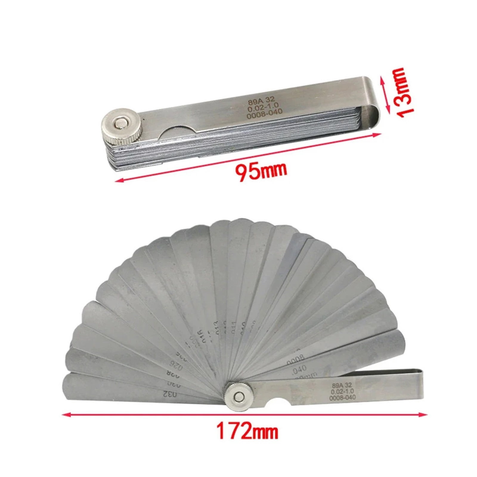 32 Blades Feeler Gauge Stainless Steel Metric 0.02-1.00mm Gap Feeler Gauge Measurement Tool For Engine Valve Adjustment ,Easy Identification