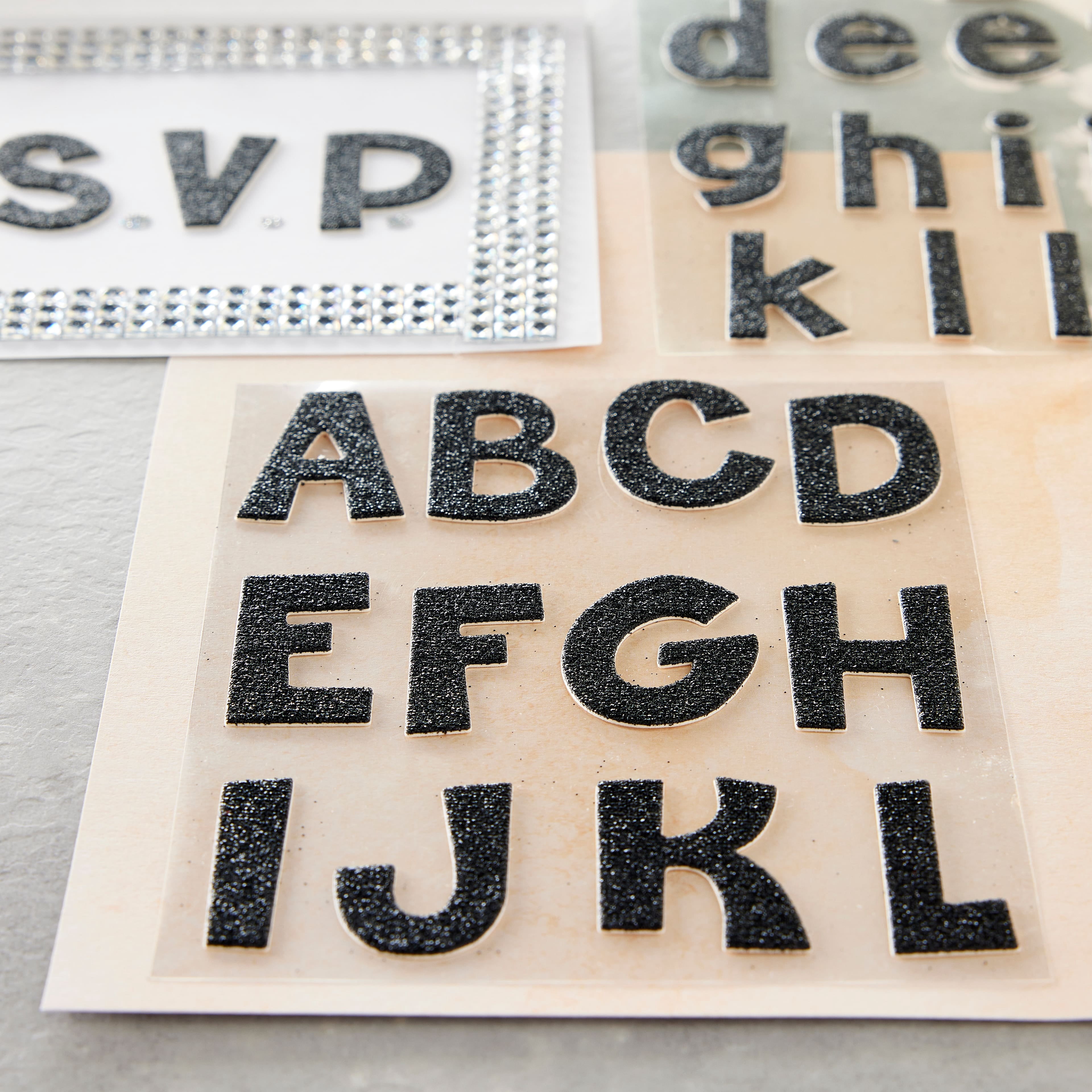 Recollections Black Glitter Alphabet Chipboard Stickers, 12 Pack