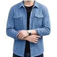 thumbnail image 2 of DPTALR Men's Casual Solid Color Turndown Collar Long Sleeve Shirt with Pockets,Light Blue,Big and Tall Men L, 2 of 5