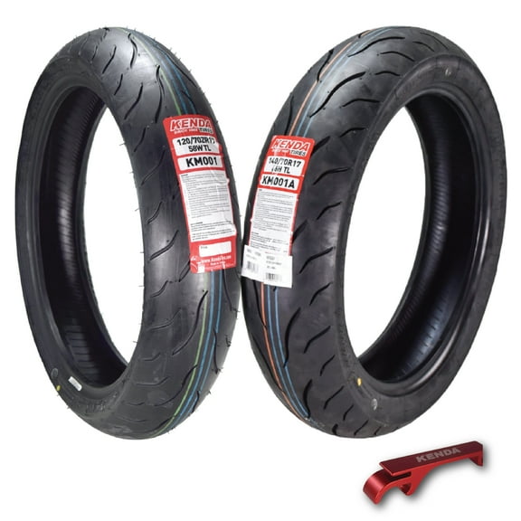 Kenda KM1 (KM001) 120/70ZR17 Front (58W) & 140/70R17 Rear (66H) Tires for Sport Touring Motorcycles, Radial with High-Speed Stability & Excellent Wet Grip w/ Keychain (120/70-17) (140/70-17) (2-Pack)