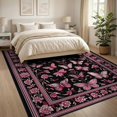thumbnail image 3 of ODIKA 8'x10' Washable Area Rug Gothic Butterfly Moth Vintage Damask Frame Shaped Print Pink for Dining Room, Large Office, Lounge, Non-Slip Chair-Friendly Mat, 3 of 7