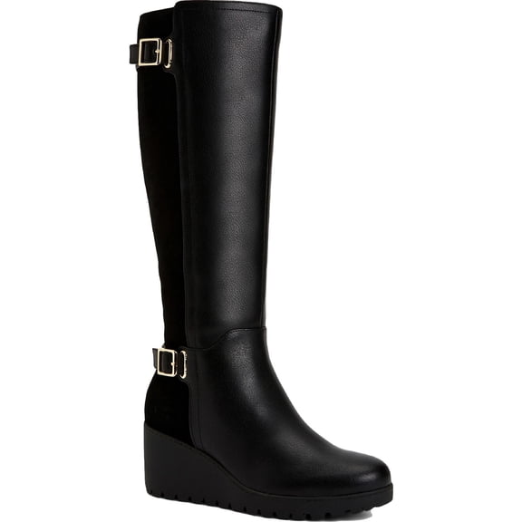 Giani Bernini Womens SANNAA Leather Wedge Knee-High Boots Black 9 Medium (B,M)