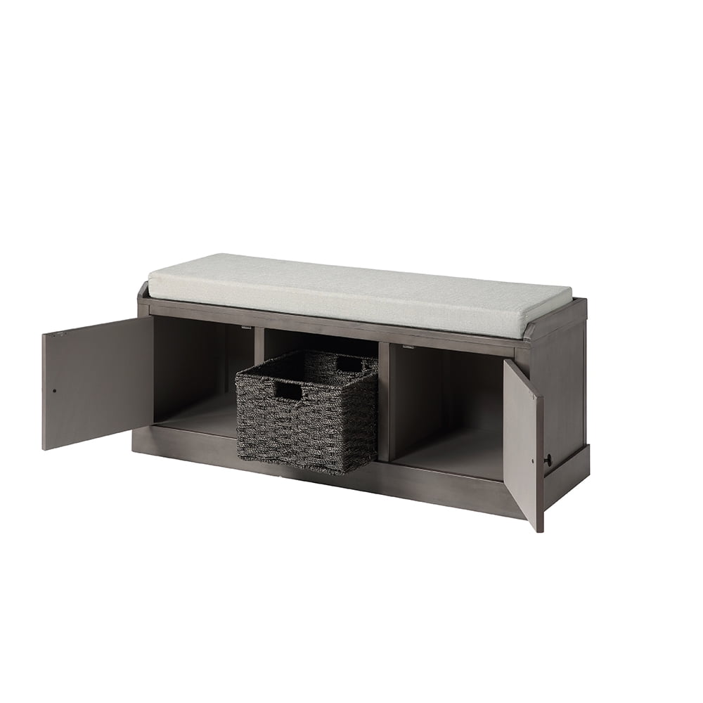 Lowestbest Wood Storage Bench with 2 Cabinets and 1 Basket for Entryway