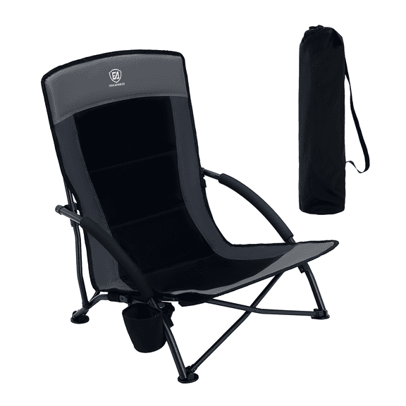 EVER ADVANCED Beach Chairs for Adults Camping Low Lightweight Portable Chair with Cup Holder Carry Bag for Outdoor Sand Lawn Travel Picnic Festival Concert, 350LBS