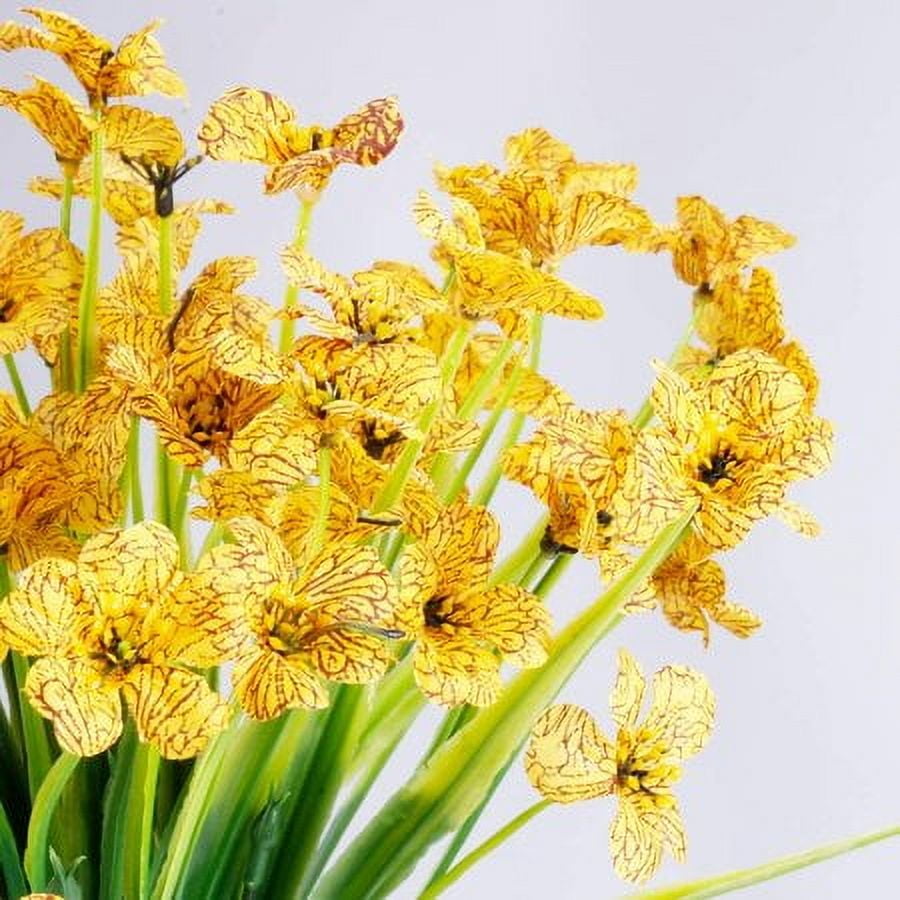 Baumaty 20 Bundles Artificial Flowers Outdoor UV Resistant Fake Flowers No Fade Faux Plastic Plants Garden Porch Window Box Decorating (Yellow)