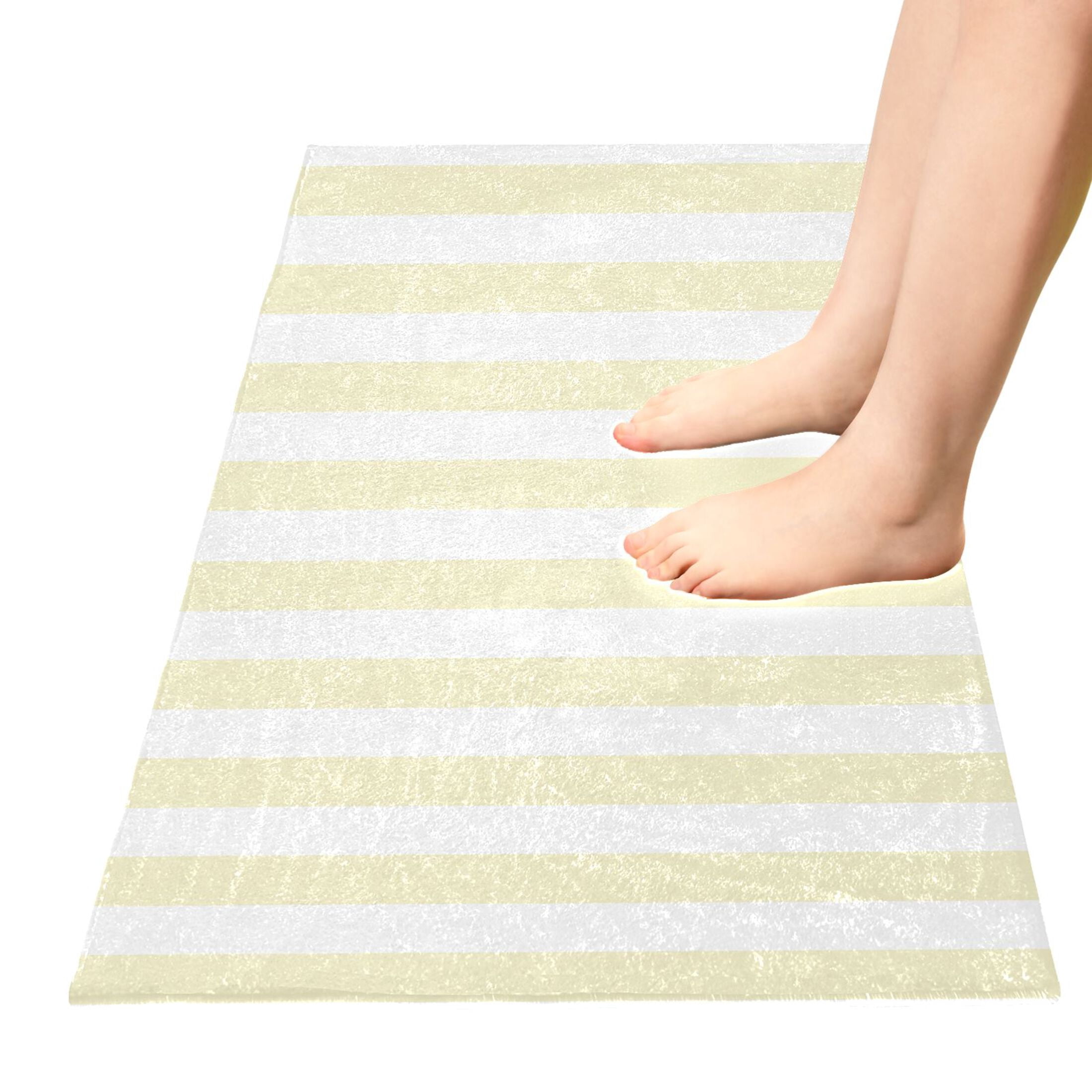 Dailycode Light Yellow and White Stripes Bathroom Rugs Non Slip Absorbent Soft Plush Quick Dry Bath Mat, 39"x20"