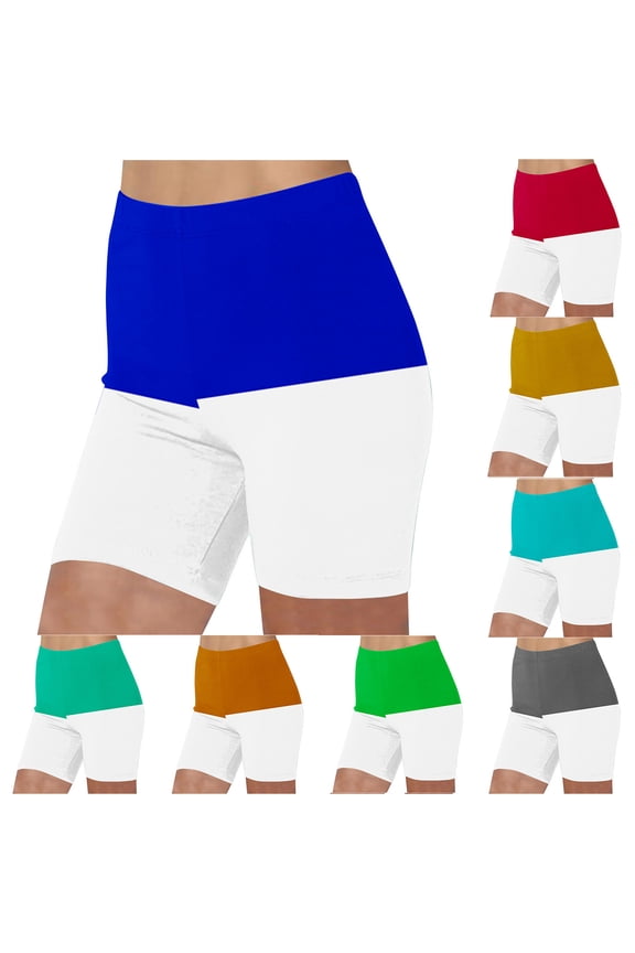 Slip Shorts for Women Under Dress Soft Stretch Workout Yoga Shorts Color Block Fitness Sport Leggings for Spring Summer Light Blue XXL