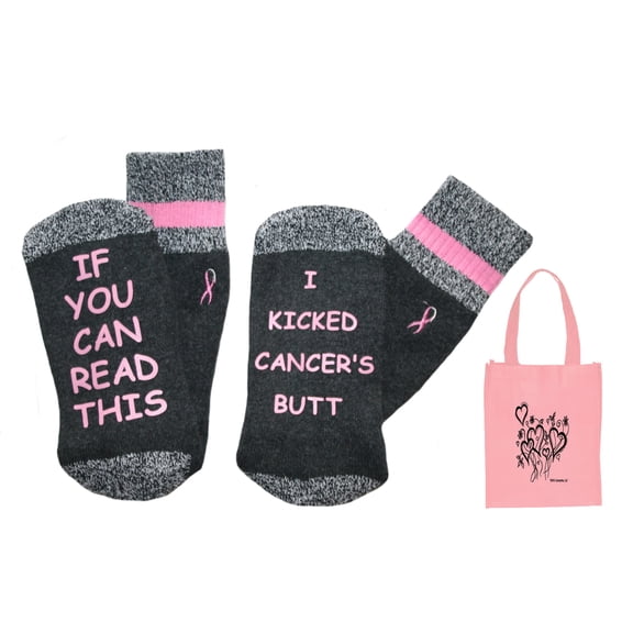 Novelty Socks "I Kicked Cancers Butt" Women's Socks and Tote Bag (9-11)