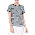 thumbnail image 2 of INSPIRE CHIC Women's Short Sleeve Contrast Cartoon Pet Print Tee Ringer T-Shirt Tops L Gray, 2 of 6