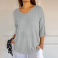 thumbnail image 6 of Jewelreauty Elbow Length Knit Tops for Women Casual V Neck Plus Size Tunic Tees Summer Half Sleeve Solid Color Shirts (2XL, Gray), 6 of 9