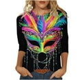 thumbnail image 2 of Mardi Gras Shirts for Women Masked Graphic 3/4 Sleeve 2026 Carnival Top Loose Casual Crew Neck Funny Tee Shirts Raved Outfits Mardi Gras Outfit, 2 of 6