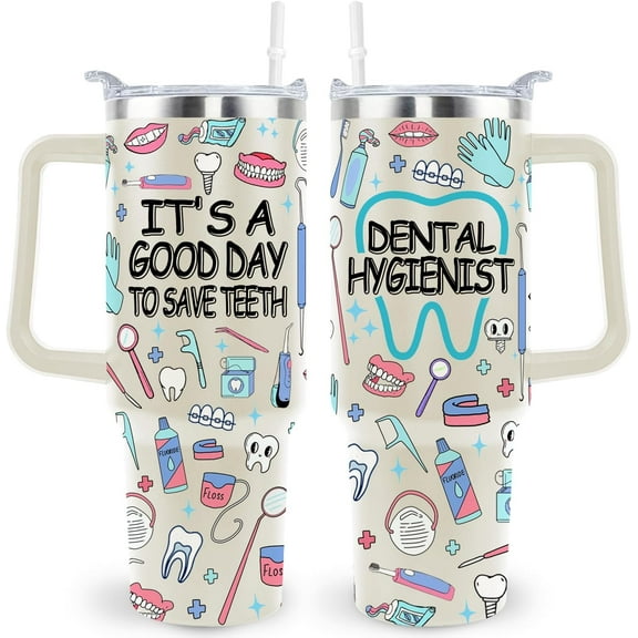 40 Oz Dental Hygienist Tumbler Dental Hygienist Gifts Stainless Steel Insulated Dental Hygienist Travel Cup with Handle Appreciation Gifts for Women Men