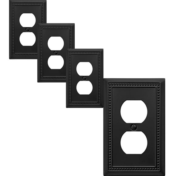 OKAWYC Single Duplex Outlet Light Switch Cover Belaire Beaded Metal Wall Plate, 4-Pack Black 1 Gang, for Receptacle Light Switch, Switch Cover Decorative Wallplate, Durable