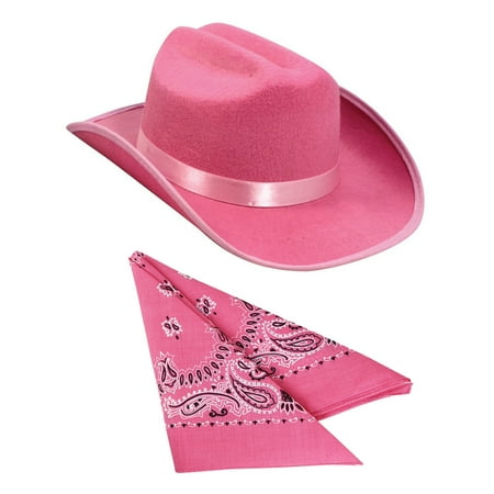 Kids Pink Cowboy Outlaw Felt Hat And Bandana Play Set Costume Accessory