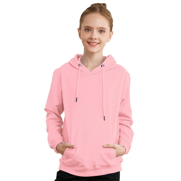 DPOIS Kids Boys Girls Long Sleeve Hoodie Sweatshirt Hooded Pullover with Pockets Pink 7-8