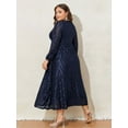 thumbnail image 3 of LapaPlus Womens Plus Size Elegant Midi Long Sleeve Jacquard Mesh Evening Party Formal Dress, 3 of 31