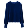 thumbnail image 7 of Inverlee Velvet Round Neck Shirts for Women Trendy Lantern Long Sleeve Solid Tops Winter Pleated Casual Blouse, 7 of 7
