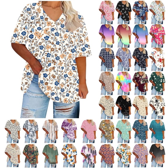 NSLGXD Womens Plus Size T Shirts Summer V Neck Short Sleeve Blouses Cute Gradient Graphic Tees Lightweight Going Out Tshirts XL-5XL Purple Top
