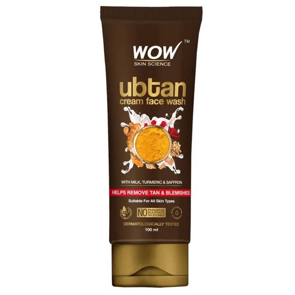 Wow Skin Science Ubtan Cream Face Wash for All Skin Types With Turmeric & Saffron | for Tan Removal and Glowing Skin | Face Wash for Women & Men | Paraben and Sulphate Free - 100 Ml