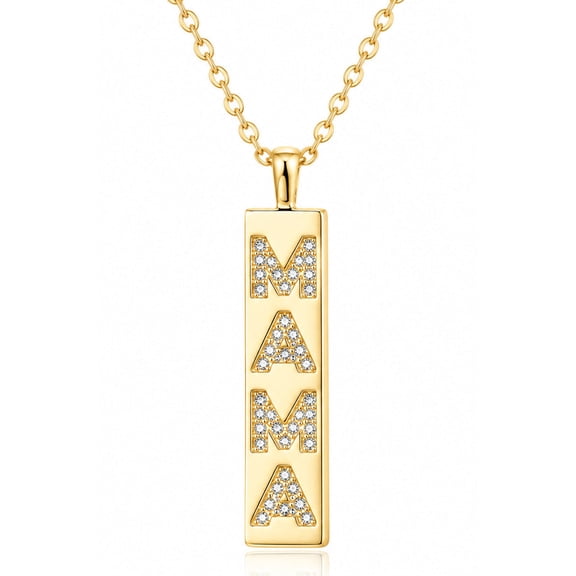 MAMA Rhinestone Pendant Necklace – Gold-Tone Mother’s Day Jewelry Gift for Mom