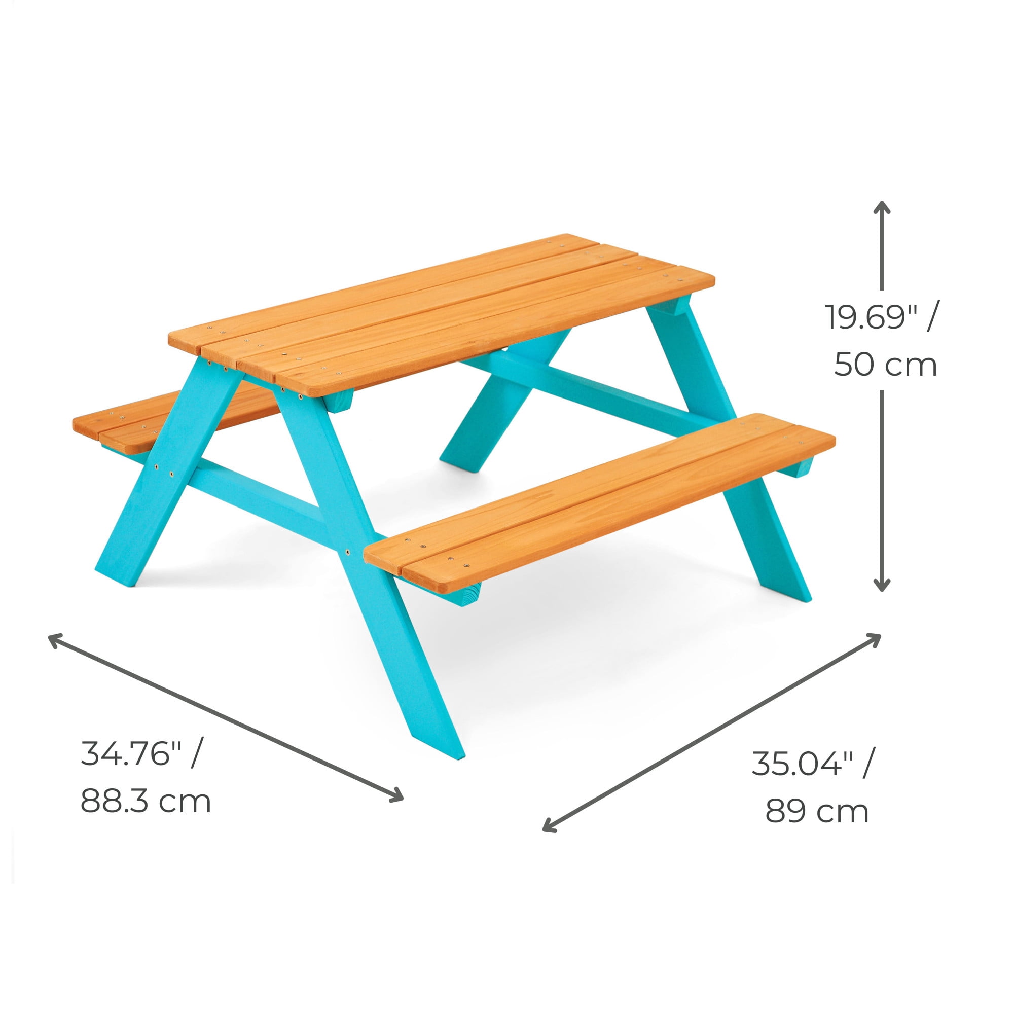 Teamson Kids Outdoor Wooden Picnic Table & Bench Set for Backyard, Patio, Garden, Weather-Resistant Finish