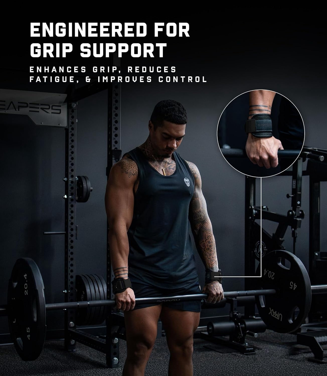Gymreapers GripLink Lifting Straps – Heavy Duty D-rings Wrists Straps with Anti-Slip Silicone Grip Beads, Cushioned, Adjustable Support for Deadlifts, Powerlifting, Cable Machines and Gym Trainings
