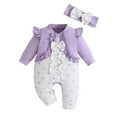 thumbnail image 1 of Odeerbi 1-18 Meses Niñas San Valentín Mono de Algodón Con Lazo Y Cinta Para La Cabeza Conjunto Onesie de Manga Larga, 1 of 8