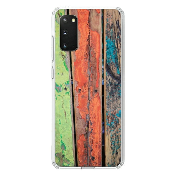 DistinctInk Clear Shockproof Hybrid Case for Galaxy S20 PLUS / 5G (6.7" Screen) - TPU Bumper, Acrylic Back, Tempered Glass Screen Protector - Rough Painted Wood Print - Printed Wood Grain Image