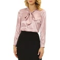 thumbnail image 1 of INSPIRE CHIC Women's Irregular Dotted Work Long Sleeve Tie Neck Blouse S Pink, 1 of 5