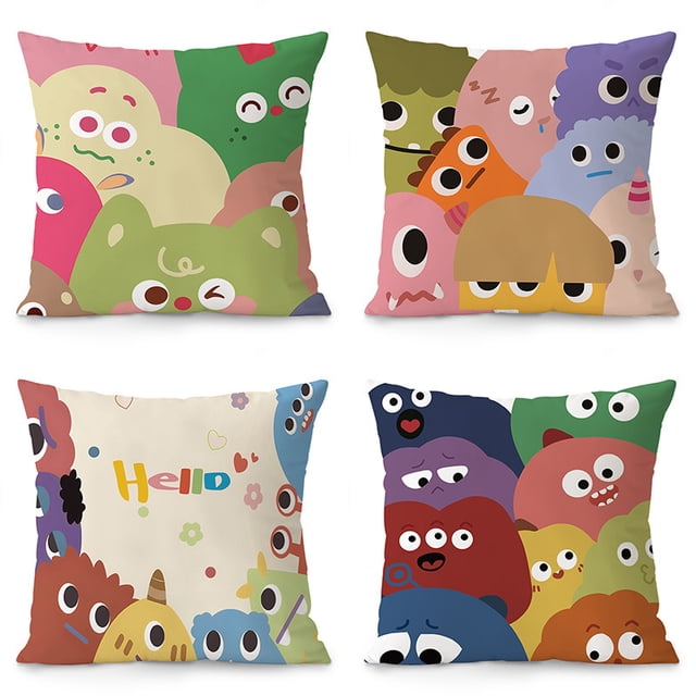 Juego de fundas de almohada decorativas con dibujos animados de monstruos, 4 unidades