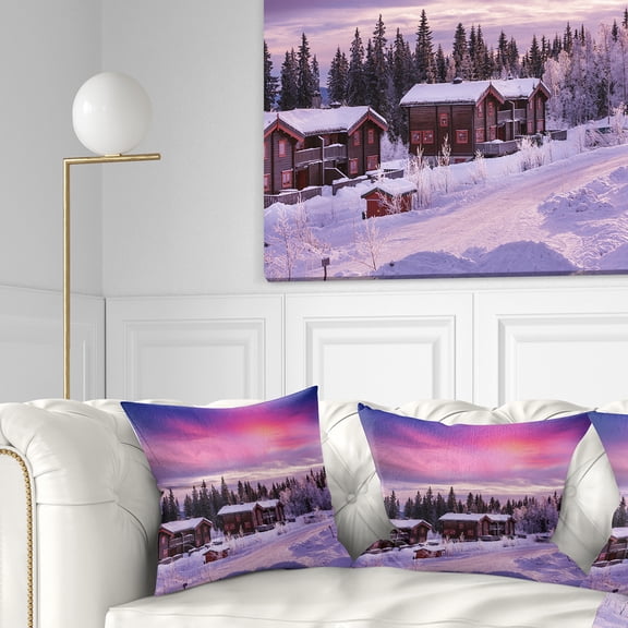 Designart Frosty Winter Resorts in Forest - Landscape Wall Throw Pillow - 16x16