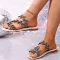 thumbnail image 5 of CQONEPT Women's Flat Sandals Summer Rhinestones Wedding Shoes Peep Toe Strap Slippers PU Leather Dressy Slip On Slides Black 38, 5 of 6