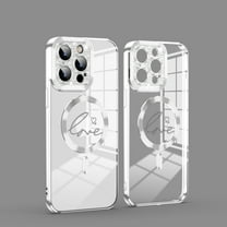 [Bling Camera Bracket Design]Magnetic for iPhone 13 Case, [Electroplated Bumper Non-Yellowing][Wireless Charging]Slim Clear Love Pattern Case for Women Men Girls,Silver