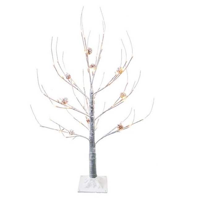 Kurt Adler TR3255 3 ft. LED Flocked Twig Tree with Pinecones, Warm White & Brown