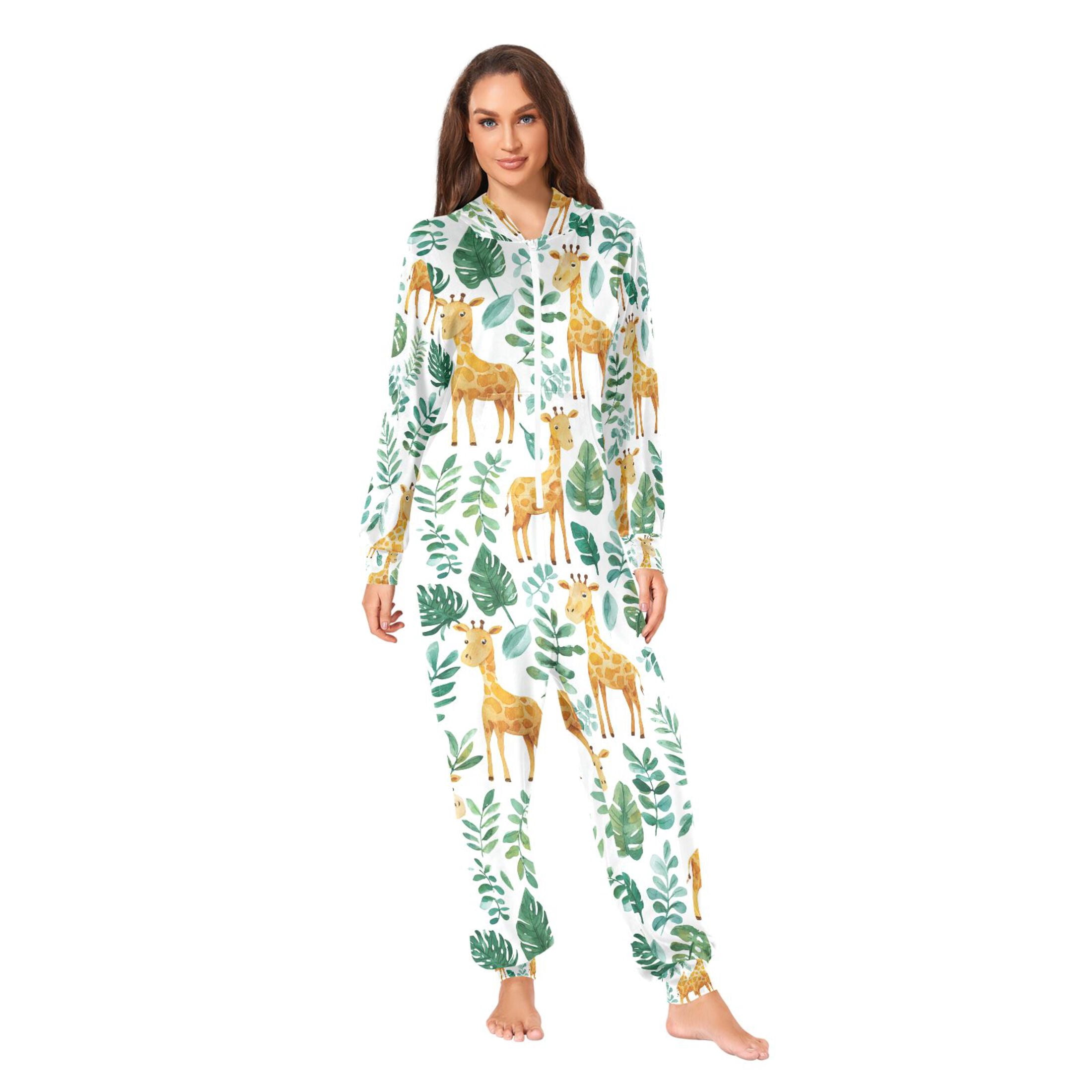 Adult Christmas Onesie Cute Giraffe Adult Zipper One-Piece Pajamas Unisex Pajamas with Pockets
