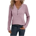 thumbnail image 2 of Antinious Womens V Neck Fall Tops Long Sleeve Solid Knit Sweater,Winter Sweatshirt for Women,Going Out Tops for Women,Pink,XL, 2 of 5