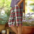 thumbnail image 2 of Sewkxo Womens Bermuda Shorts Knee Length Dressy Causal Elastic Waist Buttons Linen Shorts Summer Beach Shorts with Pockets,Wine L, 2 of 8