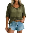 thumbnail image 2 of CFMIURAN Women's Hollow Out Fishnet Knit Hooded Sweater Tops V Neck Long Sleeve Loose Oversized Casual Cover Up Solid Color Lightweight Crochet Pullover Blouses(Blackish Green, M), 2 of 9