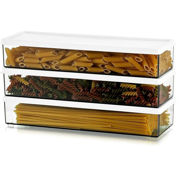 Plastic Pasta Storage, Airtight Spaghetti Jar, Pasta Containers with Lids, Durable and Stackable Food Storage Containers, 3 Pcs Clear Canisters for Pa