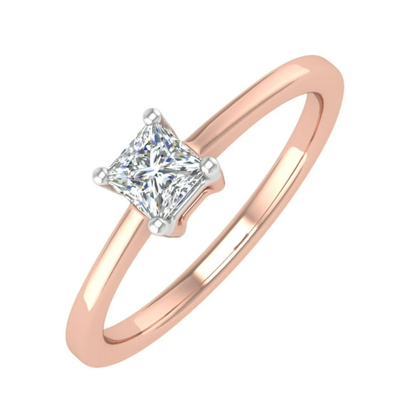 1/4 Carat 4-Prong Set Princess Cut Diamond Solitaire Engagement Ring Band in 14K Rose Gold (Ring Size 6)