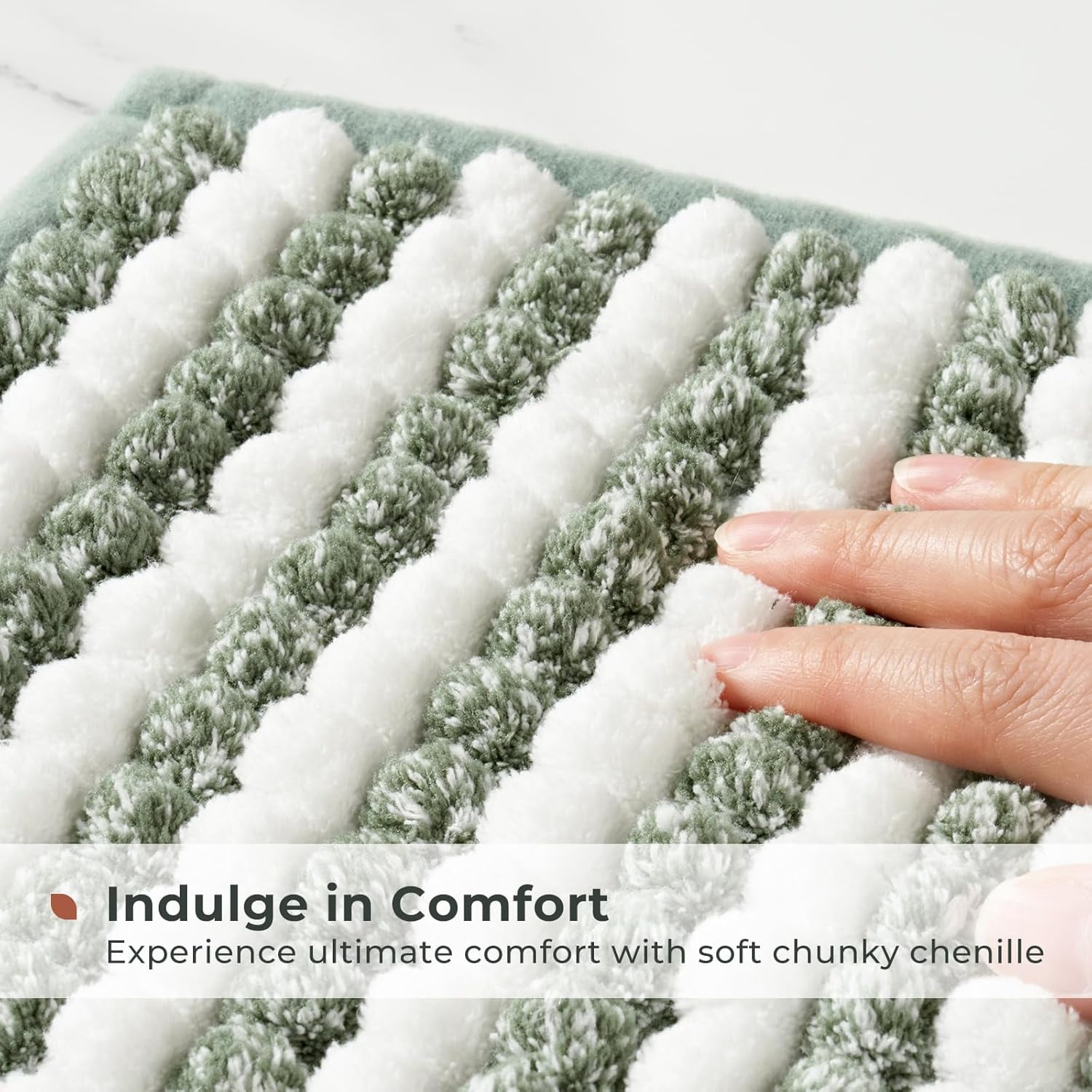 FRESHMINT Chunky Ombre Chenille Bathroom Rug 24''x36'', Large Water Absorbent Soft Bath Rugs for Bathroom Floor, Thick Non Slip Bath Mat Washable Quick Dry Shower Mats, Sage Green and White