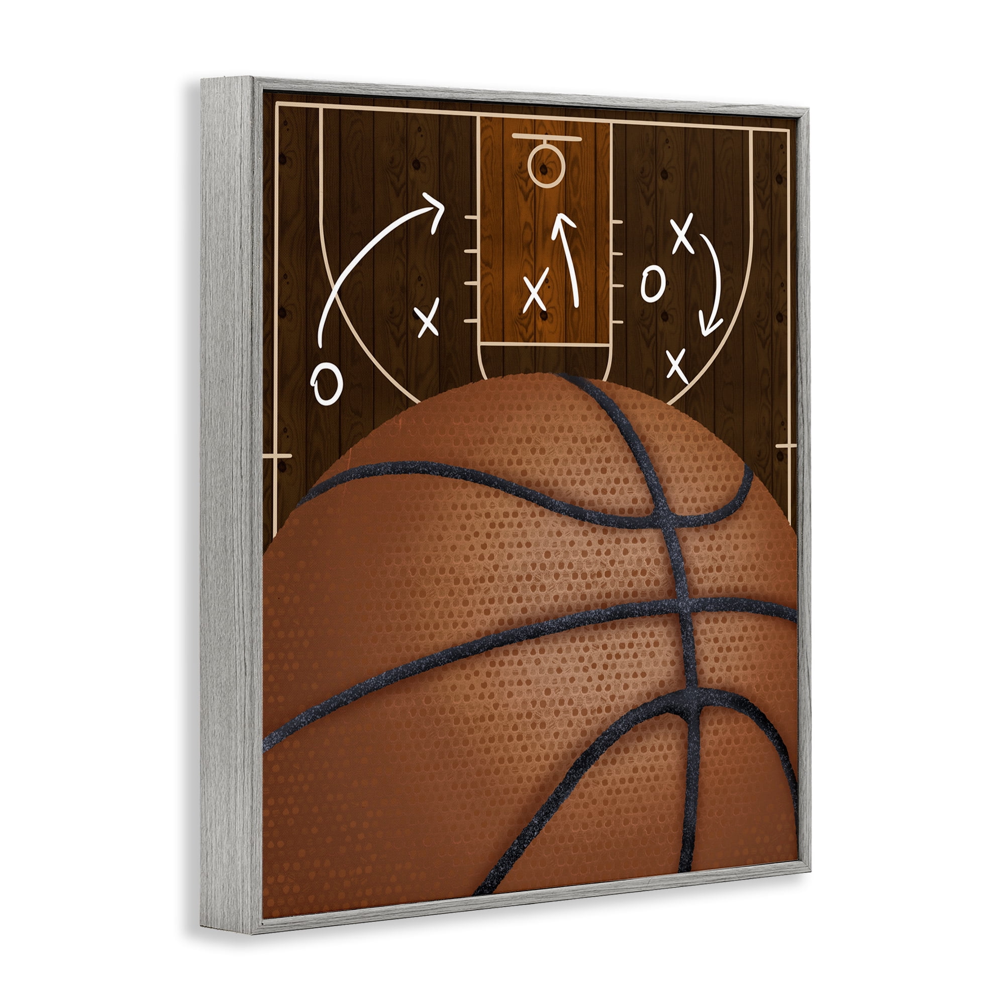 Stupell Industries Basketball Court Tactics Gray Framed Giclee Art, design by Jennifer Stith